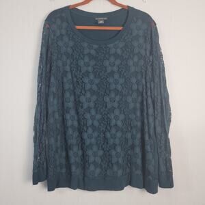 Adrianna Papell long sleeve floral lace overlay top size XXL green whimsigoth